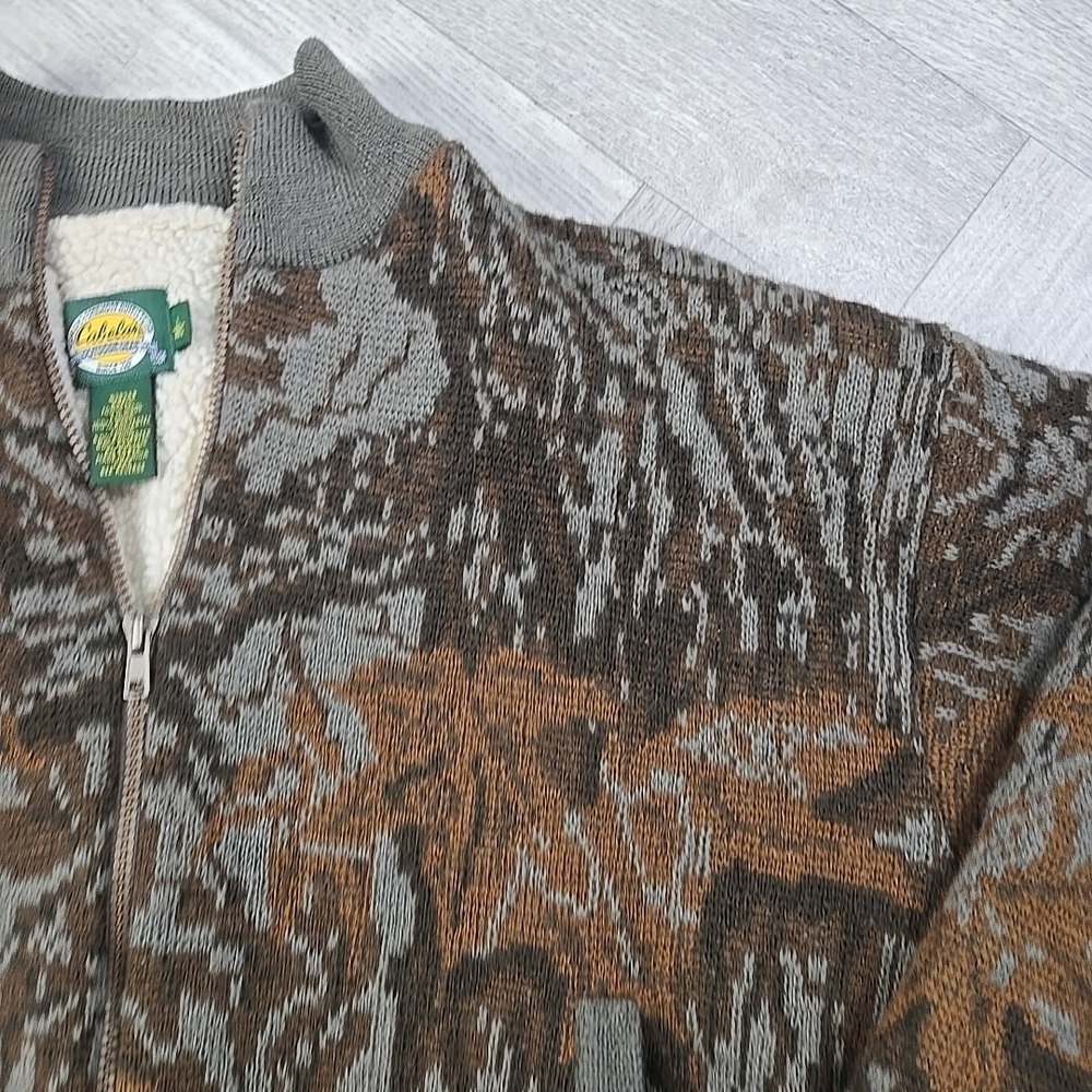 VTG Cabelas Large Wool Camo Sweater Realtree Lined Insulated Hunting Zip Jacket - Picture 6 of 16